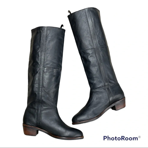 Faryl Robin Black Leather Heeled Riding Tall Boots  Size 7 - Picture 12 of 12
